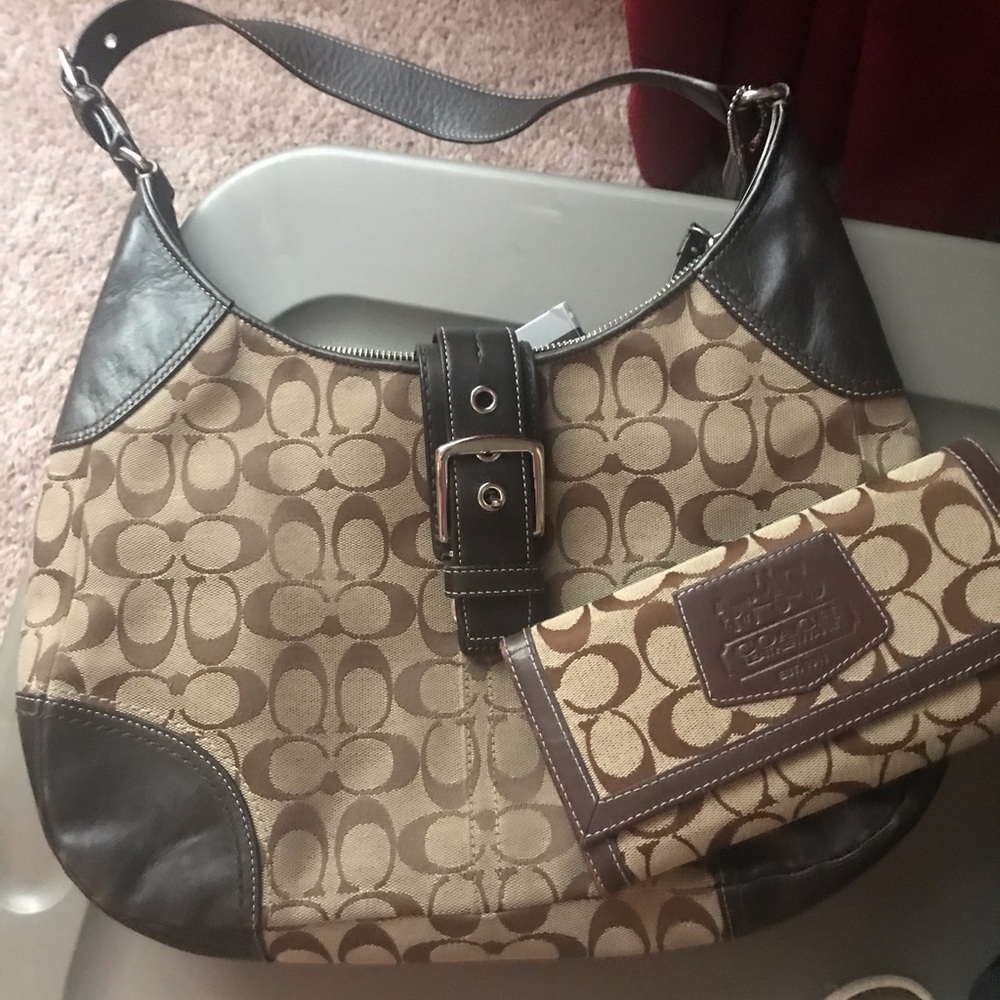 Coach brown purse with wallet